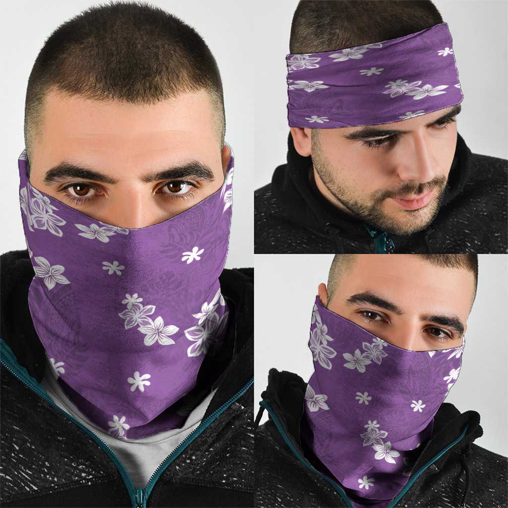 Hawaii Monstera Deliciosa Neck Gaiter Purple Plumeria Polynesian Pattern - Polynesian Pride