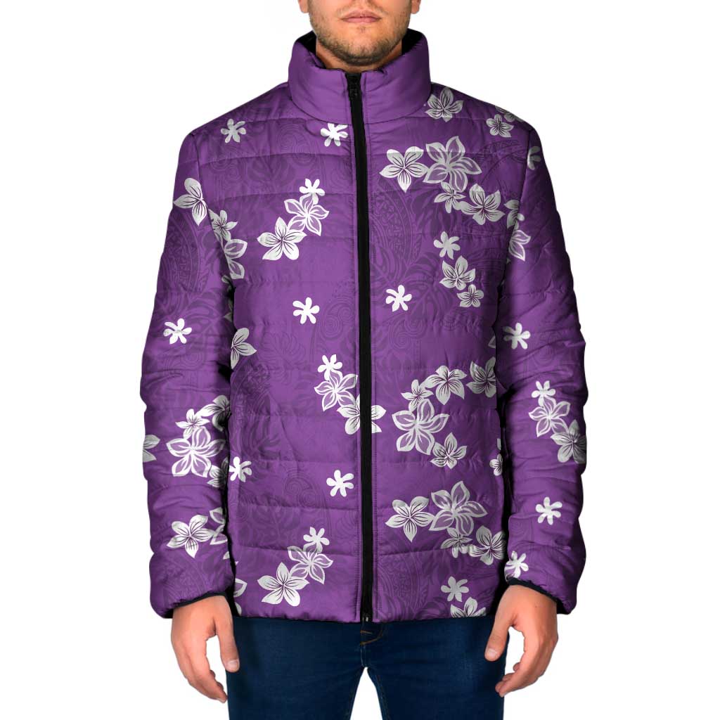 Hawaii Monstera Deliciosa Padded Jacket Purple Plumeria Polynesian Pattern LT05 Men Purple - Polynesian Pride