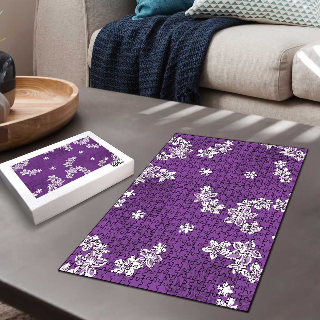 Hawaii Monstera Deliciosa Puzzle Purple Plumeria Polynesian Pattern - Polynesian Pride