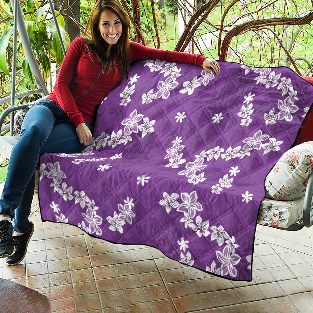 Hawaii Monstera Deliciosa Quilt Purple Plumeria Polynesian Pattern - Polynesian Pride