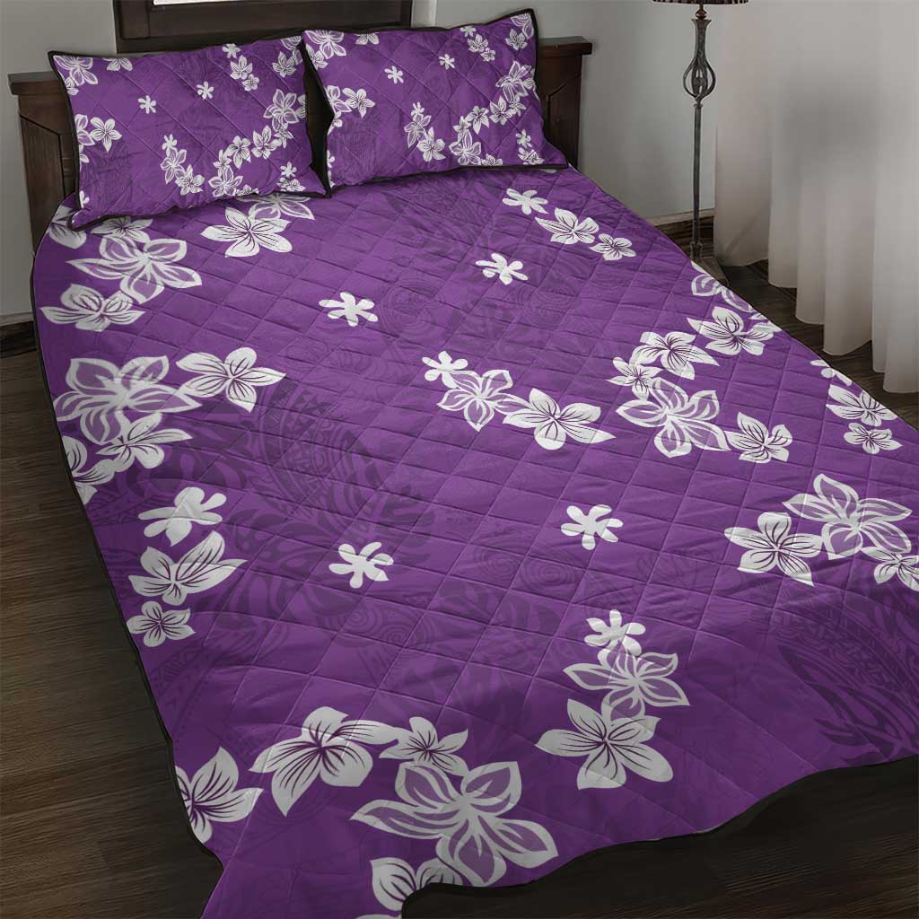 purple monstera deliciosa Hawaii Monstera Deliciosa Quilt Bed Set Purple Plumeria Polynesian Pattern