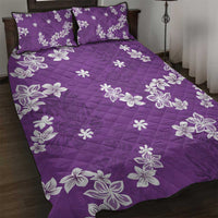 Hawaii Monstera Deliciosa Quilt Bed Set Purple Plumeria Polynesian Pattern - Polynesian Pride
