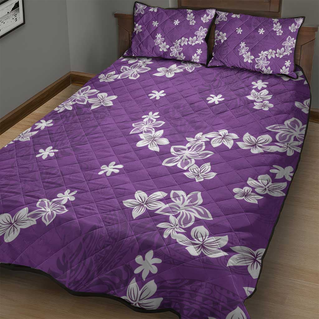 monstera bed Hawaii Monstera Deliciosa Quilt Bed Set Purple Plumeria Polynesian Pattern
