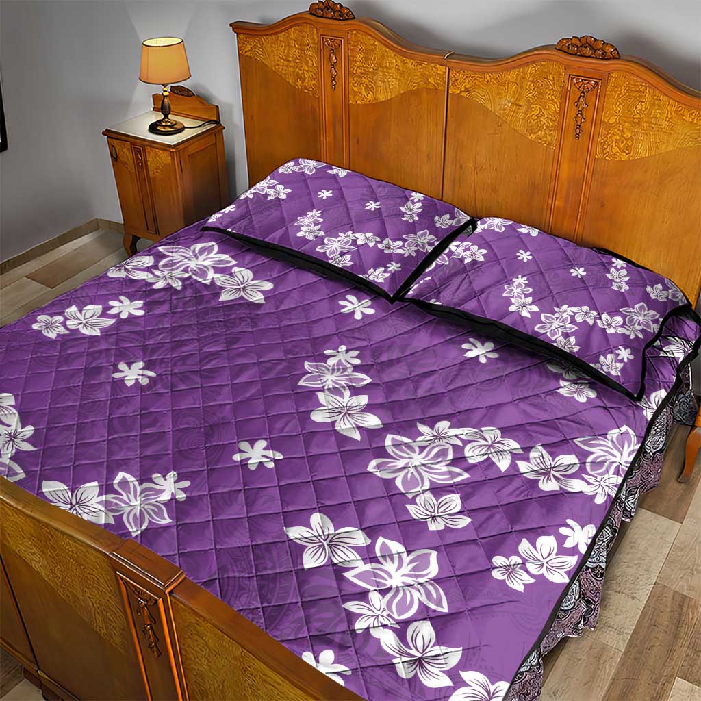 monstera deliciosa bedding Hawaii Monstera Deliciosa Quilt Bed Set Purple Plumeria Polynesian Pattern