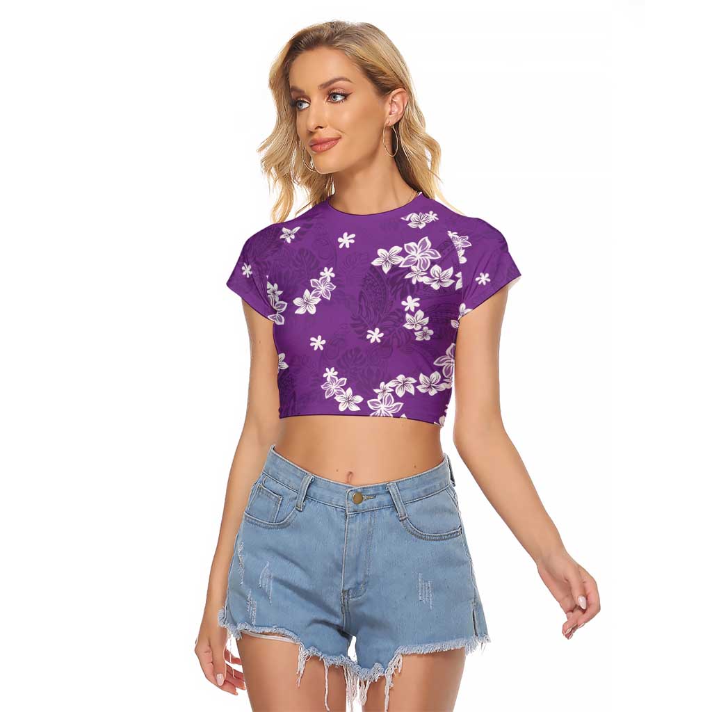 Hawaii Monstera Deliciosa Raglan Cropped T Shirt Purple Plumeria Polynesian Pattern LT05 Female Purple - Polynesian Pride
