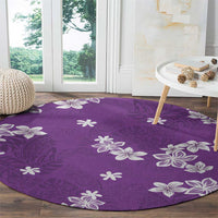 Hawaii Monstera Deliciosa Round Carpet Purple Plumeria Polynesian Pattern - Polynesian Pride