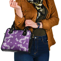 Hawaii Monstera Deliciosa Shoulder Handbag Purple Plumeria Polynesian Pattern - Polynesian Pride