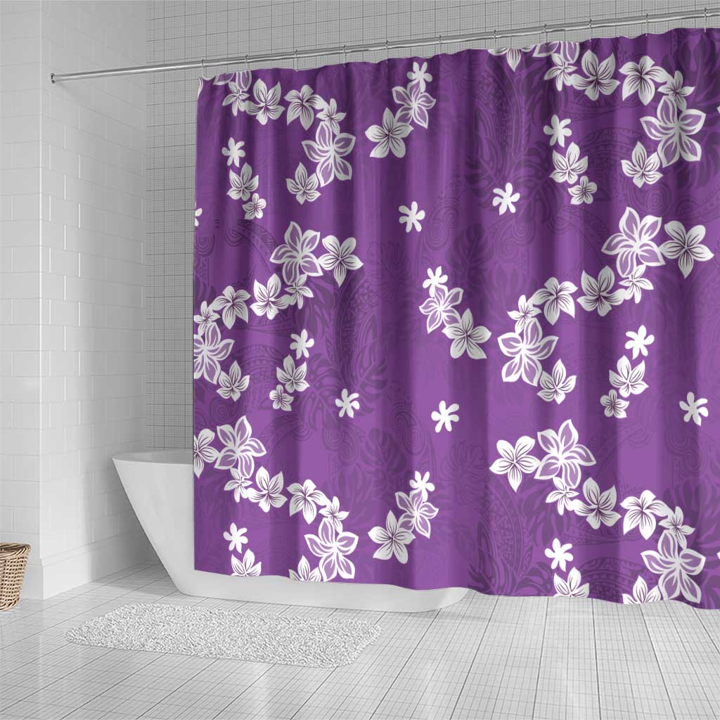 Hawaii Monstera Deliciosa Shower Curtain Purple Plumeria Polynesian Pattern - Polynesian Pride