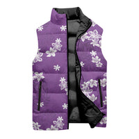 Hawaii Monstera Deliciosa Sleeveless Puffer Jacket Purple Plumeria Polynesian Pattern - Polynesian Pride
