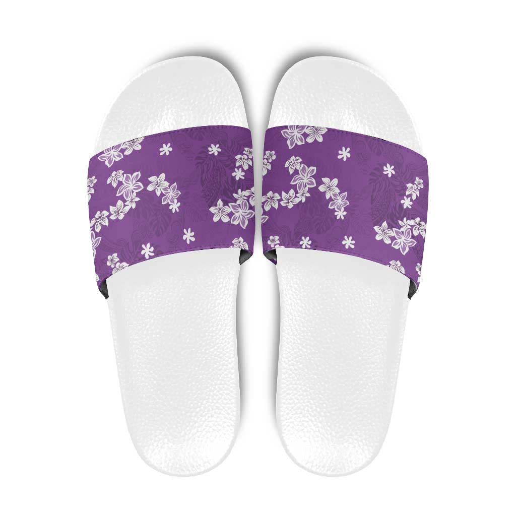 monstera slippers Hawaii Monstera Deliciosa Slide Sandals Purple Plumeria Polynesian Pattern