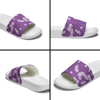 Hawaii Monstera Deliciosa Slide Sandals Purple Plumeria Polynesian Pattern - Polynesian Pride