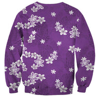 Hawaii Monstera Deliciosa Sweatshirt Purple Plumeria Polynesian Pattern - Polynesian Pride