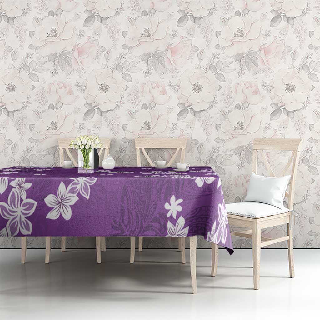 Hawaii Monstera Deliciosa Tablecloth Purple Plumeria Polynesian Pattern - Polynesian Pride