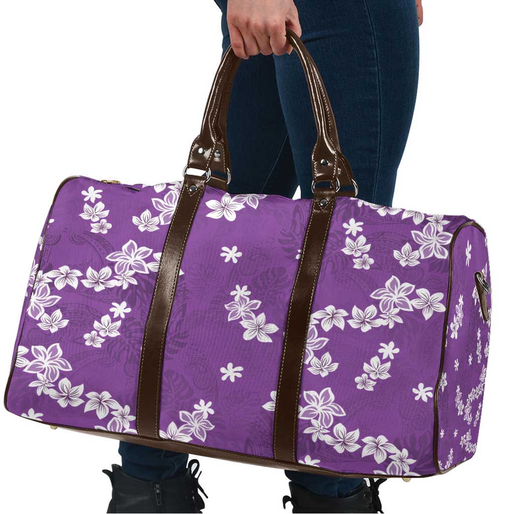 Hawaii Monstera Deliciosa Travel Bag Purple Plumeria Polynesian Pattern - Polynesian Pride