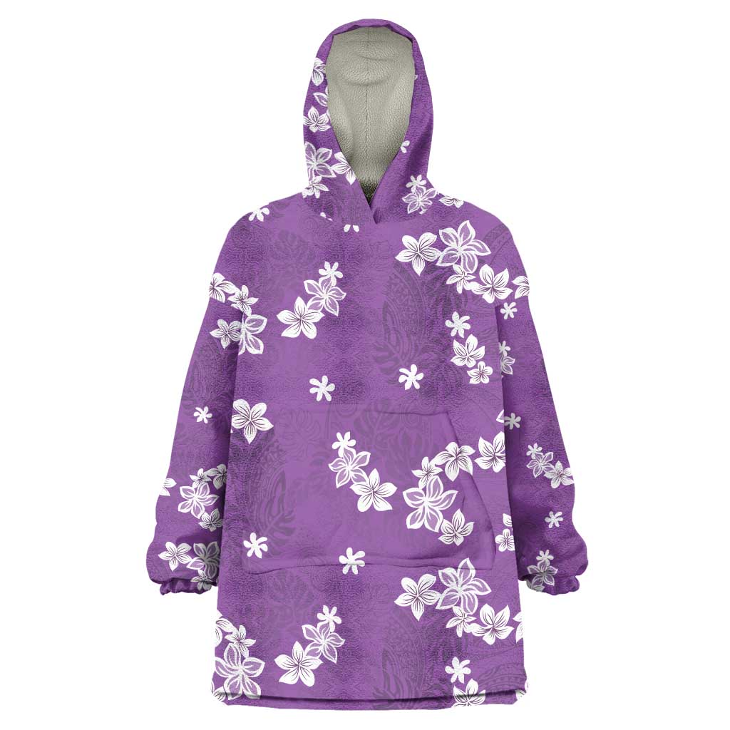 Hawaii Monstera Deliciosa Wearable Blanket Hoodie Purple Plumeria Polynesian Pattern LT05 One Size Purple - Polynesian Pride