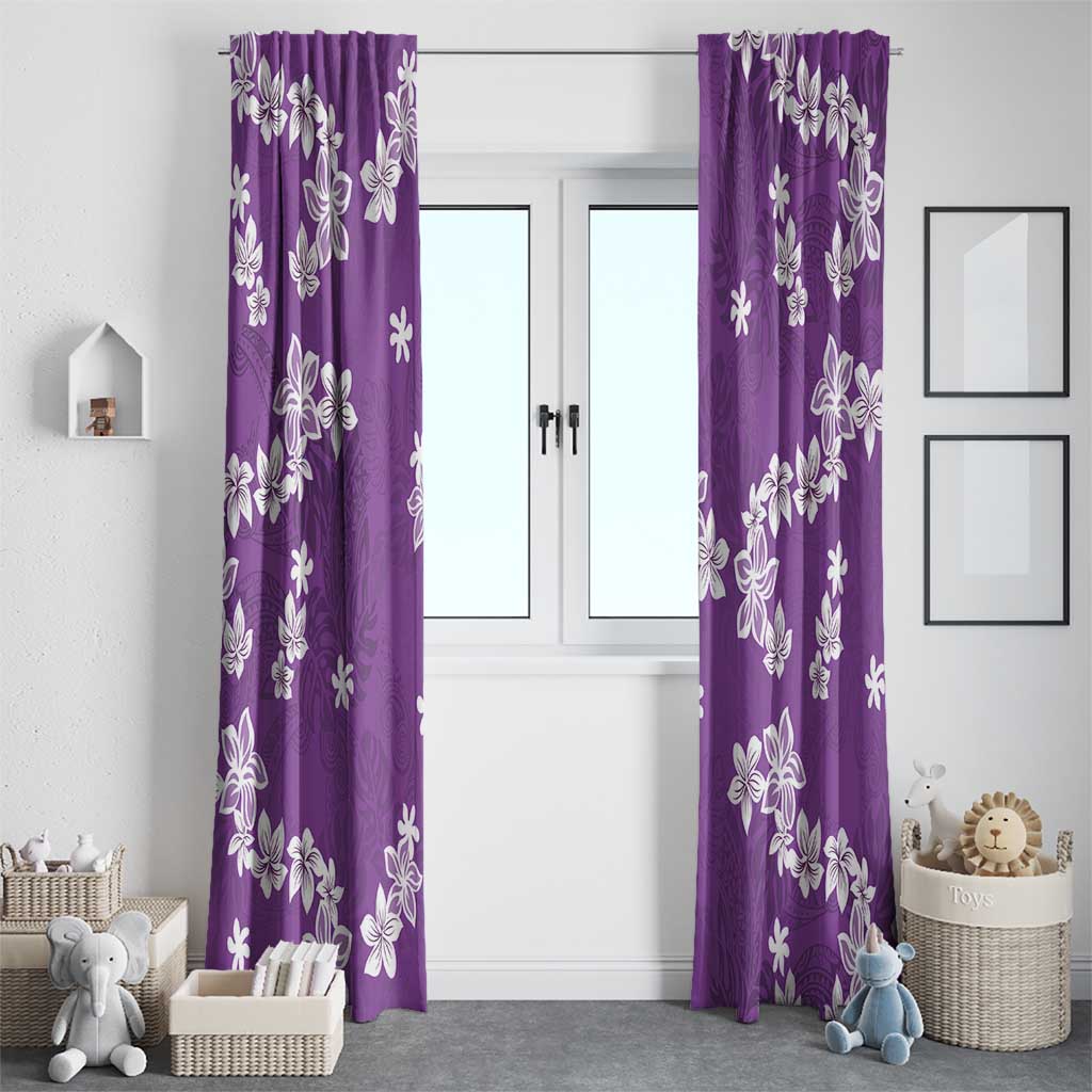 Hawaii Monstera Deliciosa Window Curtain Purple Plumeria Polynesian Pattern - Polynesian Pride