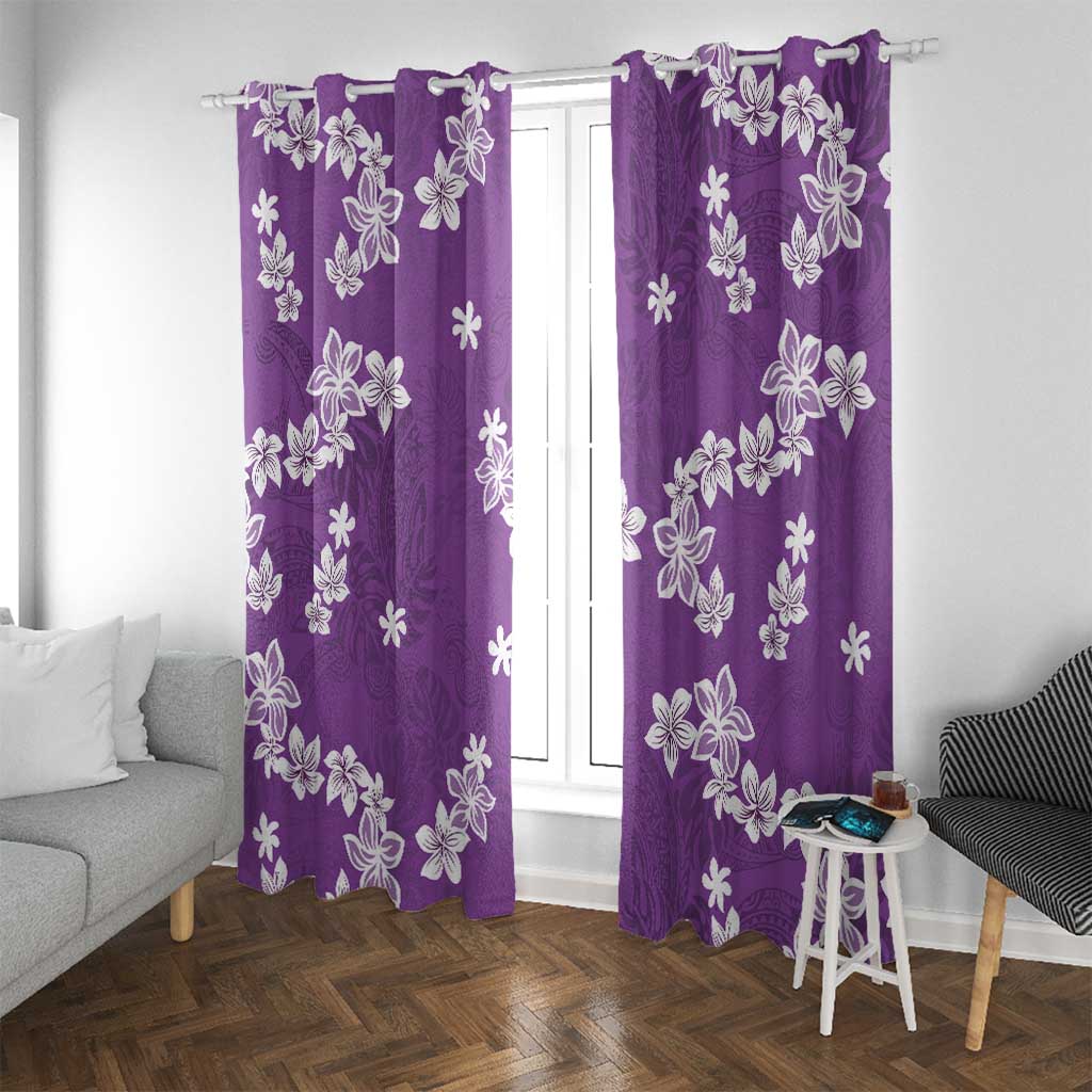 Hawaii Monstera Deliciosa Window Curtain Purple Plumeria Polynesian Pattern - Polynesian Pride