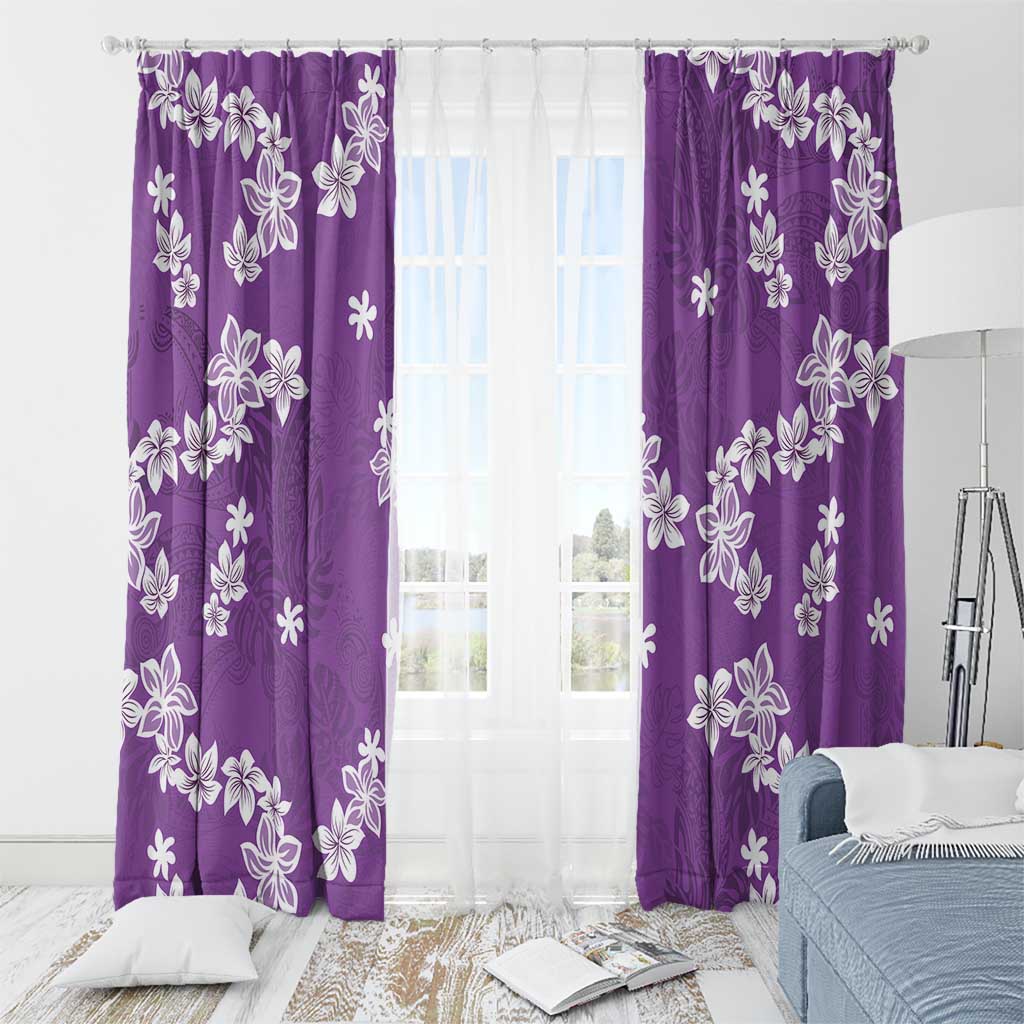 Hawaii Monstera Deliciosa Window Curtain Purple Plumeria Polynesian Pattern - Polynesian Pride