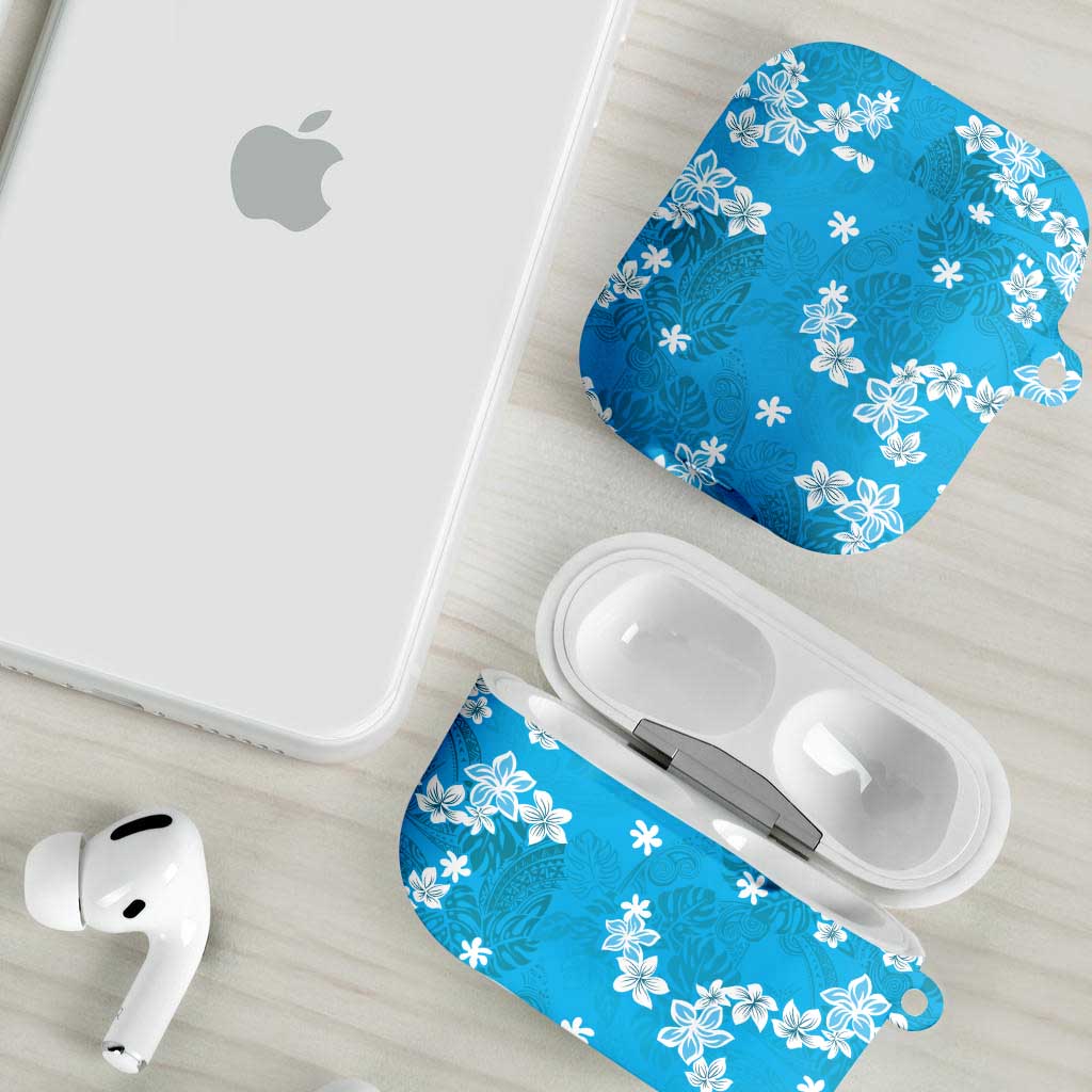 Hawaii Monstera Deliciosa AirPods Case Blue Plumeria Polynesian Pattern - Polynesian Pride