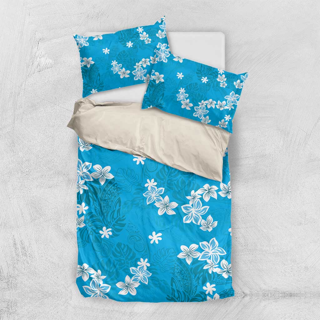 monstera deliciosa bedding Hawaii Monstera Deliciosa Bedding Set Blue Plumeria Polynesian Pattern