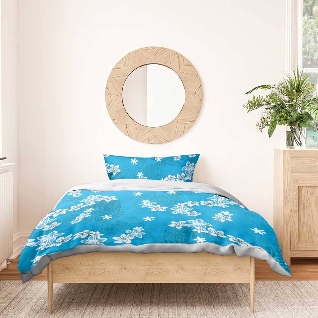 monstera deliciosa bedding Hawaii Monstera Deliciosa Bedding Set Blue Plumeria Polynesian Pattern