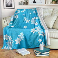Hawaii Monstera Deliciosa Blanket Blue Plumeria Polynesian Pattern - Polynesian Pride