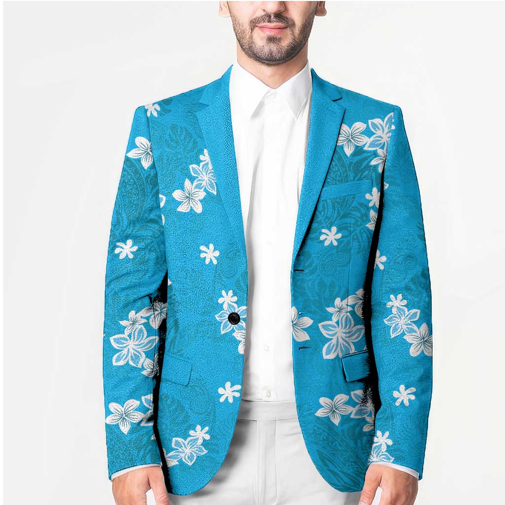 Hawaii Monstera Deliciosa Blazer Blue Plumeria Polynesian Pattern - Polynesian Pride