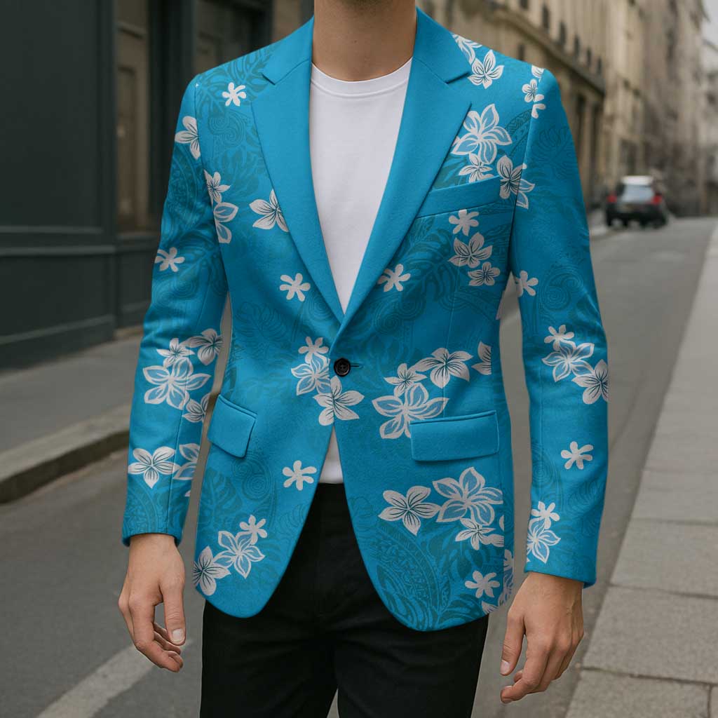 Hawaii Monstera Deliciosa Blazer Blue Plumeria Polynesian Pattern - Polynesian Pride