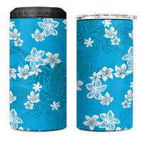 Hawaii Monstera Deliciosa 4 in 1 Can Cooler Tumbler Blue Plumeria Polynesian Pattern - Polynesian Pride