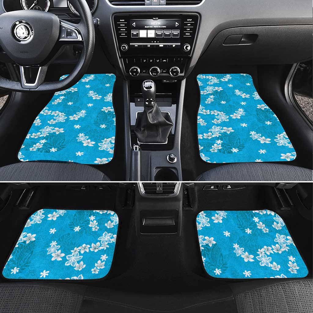 Hawaii Monstera Deliciosa Car Mats Blue Plumeria Polynesian Pattern - Polynesian Pride