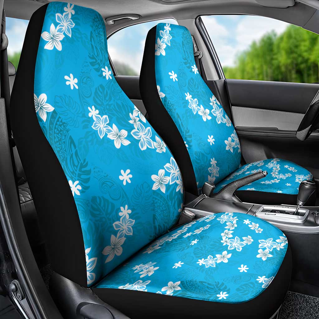 Hawaii Monstera Deliciosa Car Seat Cover Blue Plumeria Polynesian Pattern - Polynesian Pride