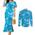 Hawaii Monstera Deliciosa Couples Matching Mermaid Dress and Long Sleeve Button Shirt Blue Plumeria Polynesian Pattern - Polynesian Pride