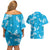Hawaii Monstera Deliciosa Couples Matching Off Shoulder Short Dress and Hawaiian Shirt Blue Plumeria Polynesian Pattern - Polynesian Pride