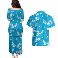 Hawaii Monstera Deliciosa Couples Matching Puletasi and Hawaiian Shirt Blue Plumeria Polynesian Pattern LT05 - Polynesian Pride