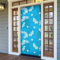 Hawaii Monstera Deliciosa Door Cover Blue Plumeria Polynesian Pattern - Polynesian Pride