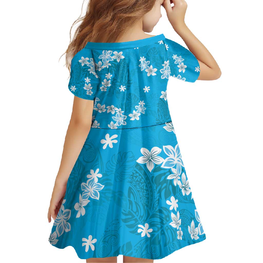 Hawaii Monstera Deliciosa Family Matching Long Sleeve Bodycon Dress and Hawaiian Shirt Blue Plumeria Polynesian Pattern - Polynesian Pride