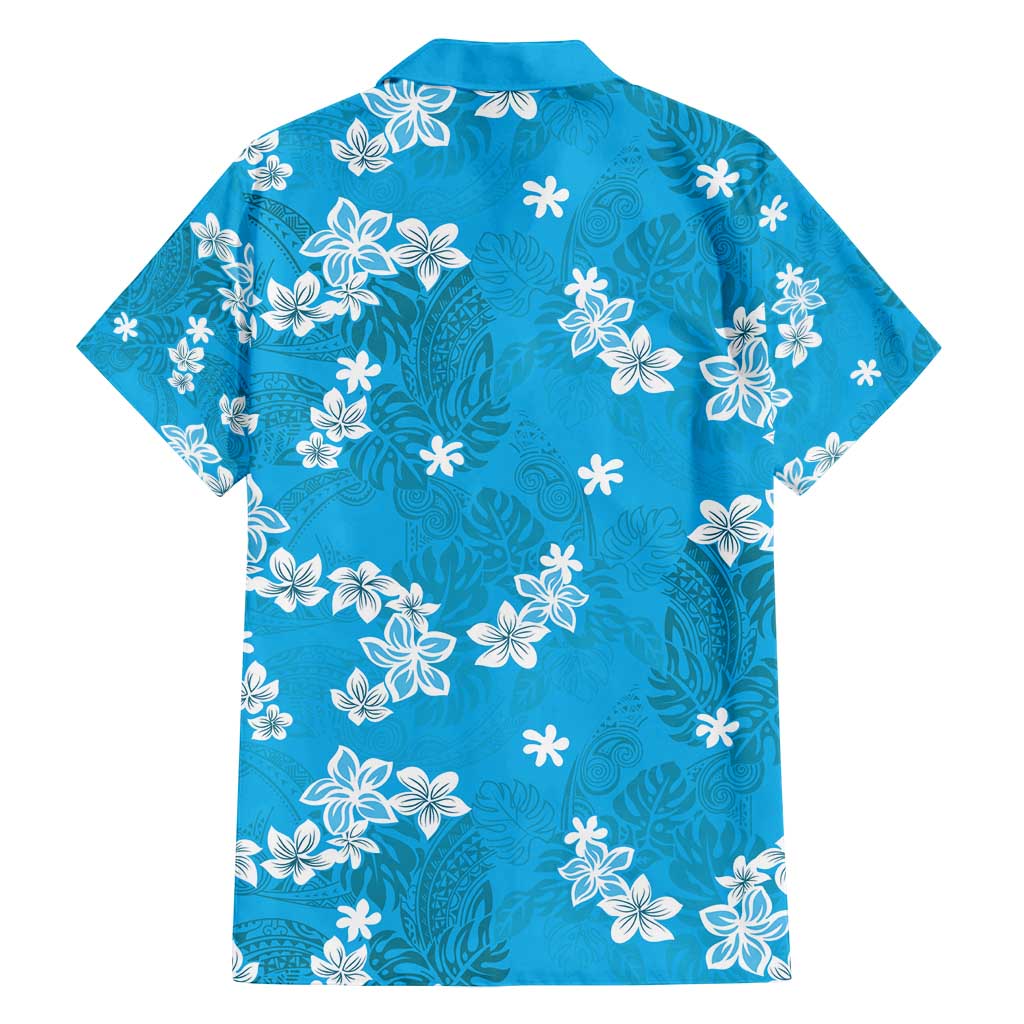 Hawaii Monstera Deliciosa Family Matching Off Shoulder Maxi Dress and Hawaiian Shirt Blue Plumeria Polynesian Pattern - Polynesian Pride