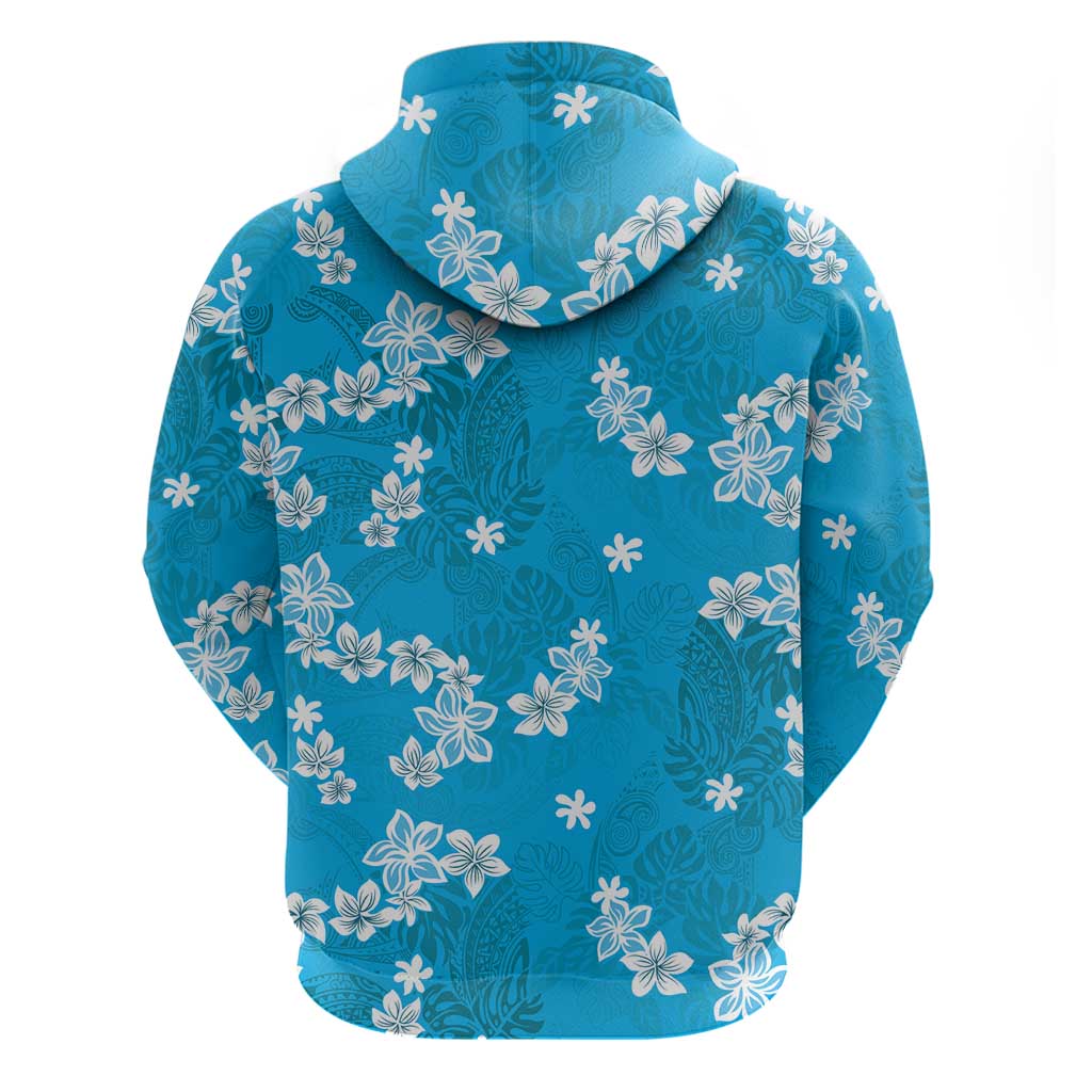 Hawaii Monstera Deliciosa Hoodie Blue Plumeria Polynesian Pattern - Polynesian Pride