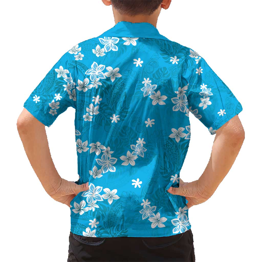 Hawaii Monstera Deliciosa Kid Hawaiian Shirt Blue Plumeria Polynesian Pattern LT05 - Polynesian Pride