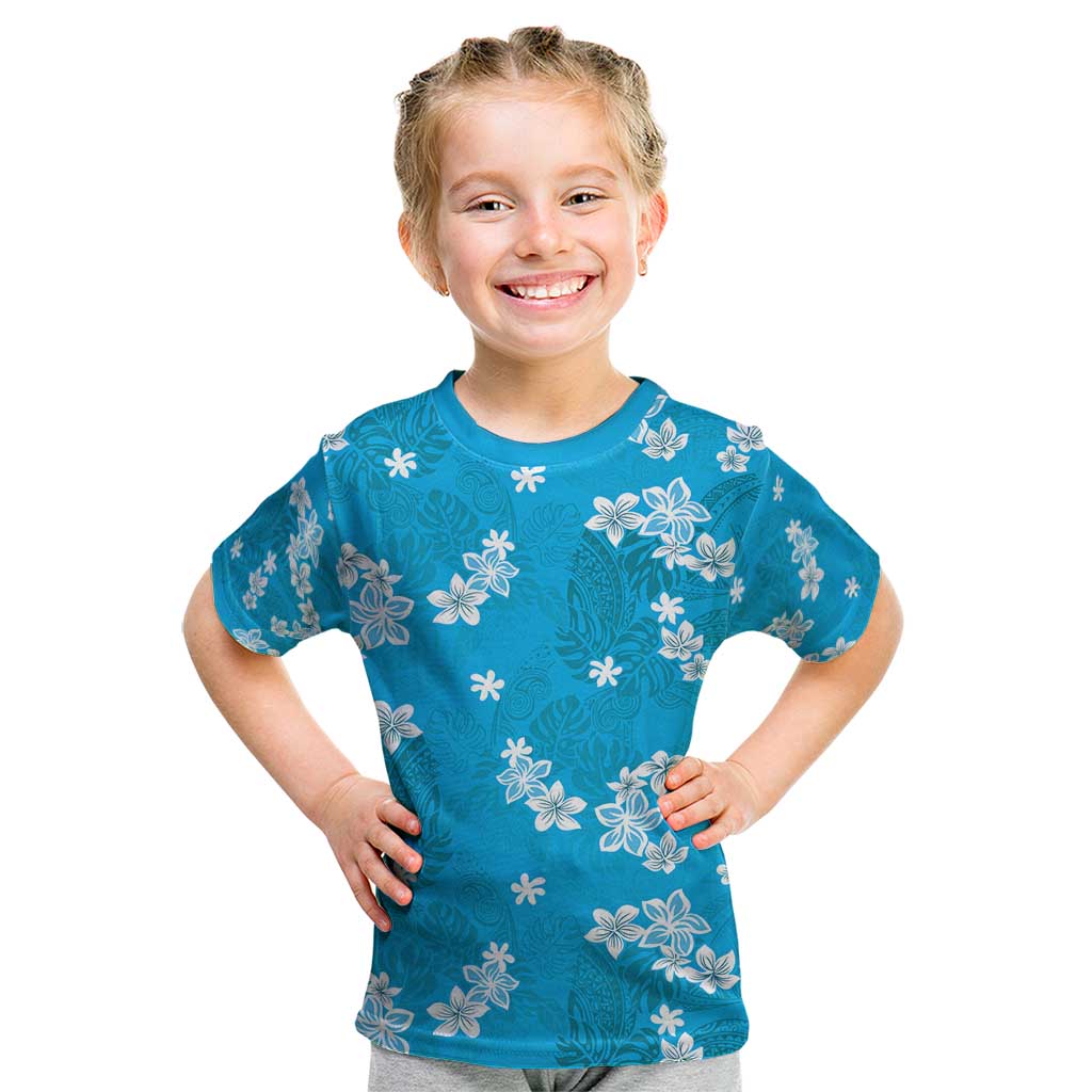 Hawaii Monstera Deliciosa Kid T Shirt Blue Plumeria Polynesian Pattern LT05 Blue - Polynesian Pride