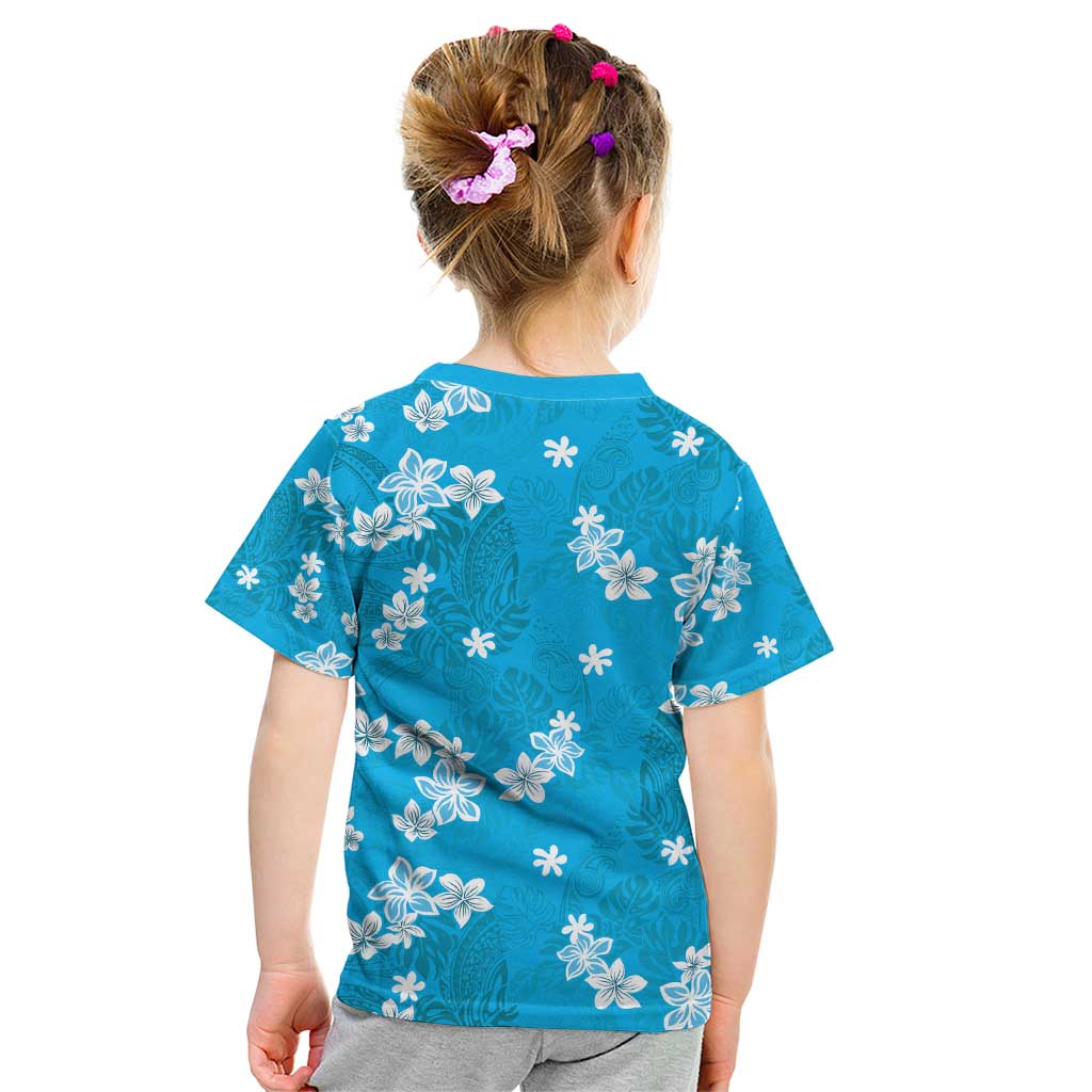 Hawaii Monstera Deliciosa Kid T Shirt Blue Plumeria Polynesian Pattern LT05 - Polynesian Pride