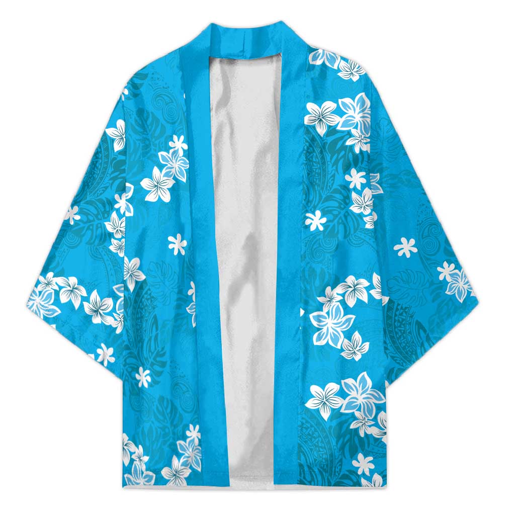 Hawaii Monstera Deliciosa Kimono Blue Plumeria Polynesian Pattern - Polynesian Pride