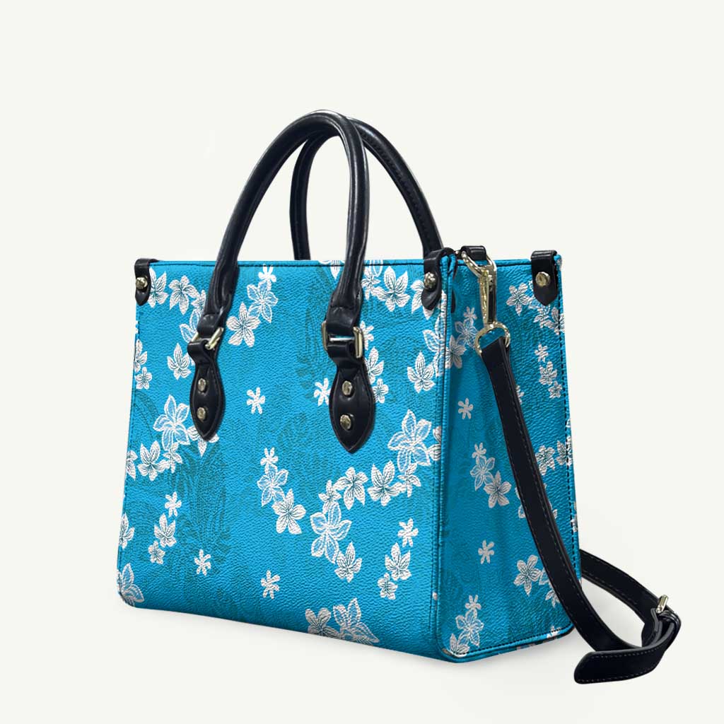 Hawaii Monstera Deliciosa Leather Bag Blue Plumeria Polynesian Pattern - Polynesian Pride