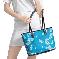 Hawaii Monstera Deliciosa Leather Tote Bag Blue Plumeria Polynesian Pattern LT05 - Polynesian Pride