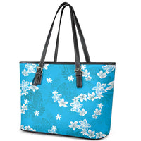 Hawaii Monstera Deliciosa Leather Tote Bag Blue Plumeria Polynesian Pattern LT05 - Polynesian Pride