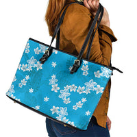 Hawaii Monstera Deliciosa Leather Tote Bag Blue Plumeria Polynesian Pattern LT05 - Polynesian Pride