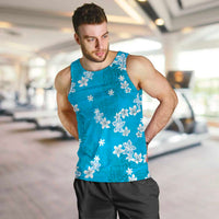 Hawaii Monstera Deliciosa Men Tank Top Blue Plumeria Polynesian Pattern - Polynesian Pride