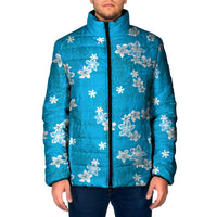 Hawaii Monstera Deliciosa Padded Jacket Blue Plumeria Polynesian Pattern - Polynesian Pride