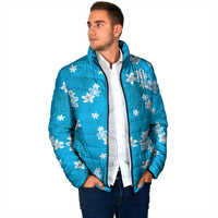Hawaii Monstera Deliciosa Padded Jacket Blue Plumeria Polynesian Pattern - Polynesian Pride
