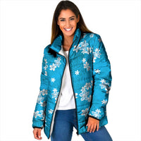 Hawaii Monstera Deliciosa Padded Jacket Blue Plumeria Polynesian Pattern - Polynesian Pride